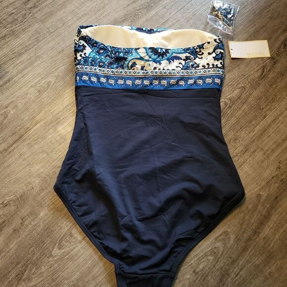 W/flaws Michael Kors Womens Bandeau One Piece Swimsuit 6 Blue M6023-f - Picture 4 of 5